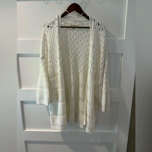 Lucky Brand chunky boho White Cardigan Sweater with Cable Knit Design